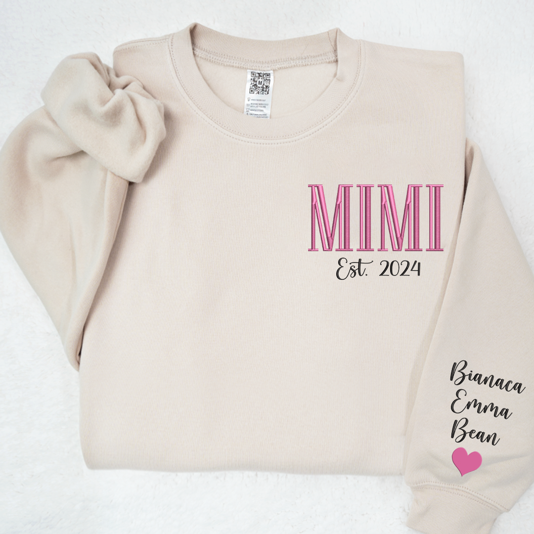 Custom Embroidered MIMI Est Name And Grandkids Sweatshirt