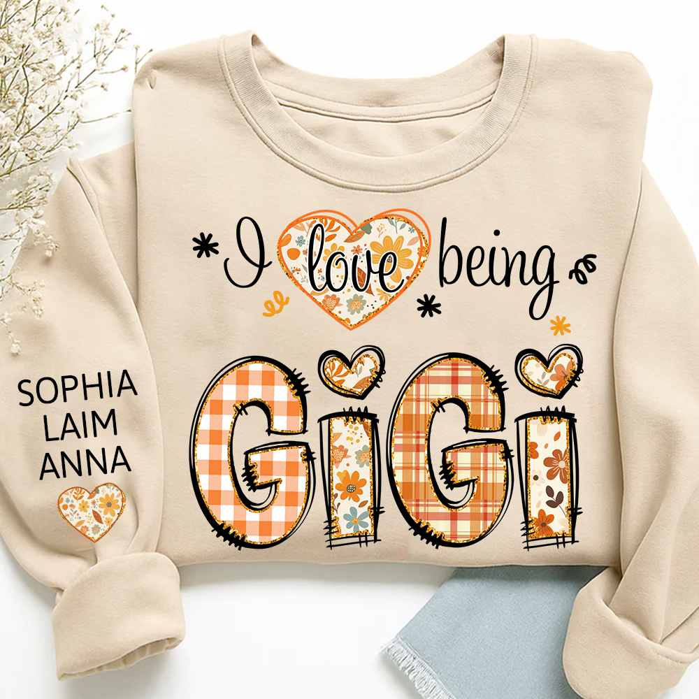 I love being Gigi fall and Grandkids Name Design Sweatshirt