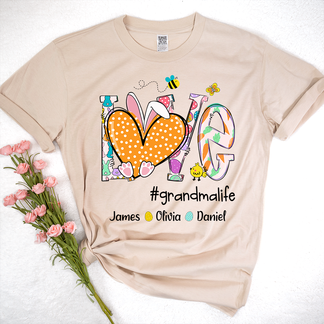 Love Grandmlife Easter Bunny Gift For Family, Custom Grandma And Grandkids T-Shirt