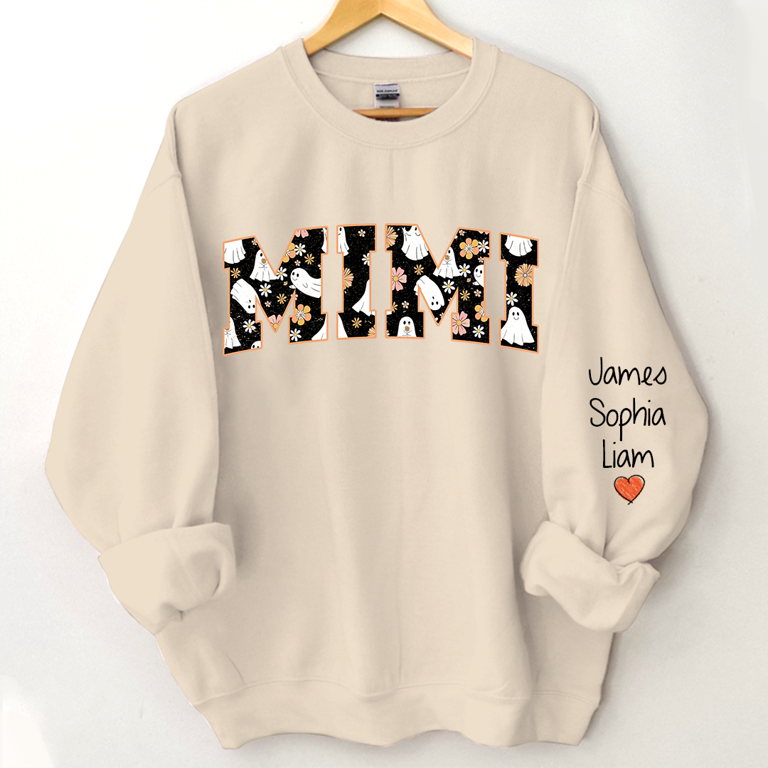 Retro Halloween, Groovy Halloween Mimi And Grandkids Name Sweatshirt