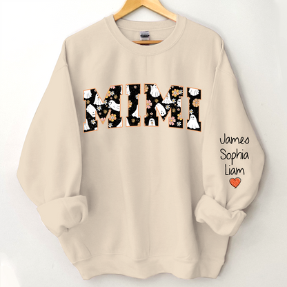 Retro Halloween, Groovy Halloween Mimi And Grandkids Name Sweatshirt
