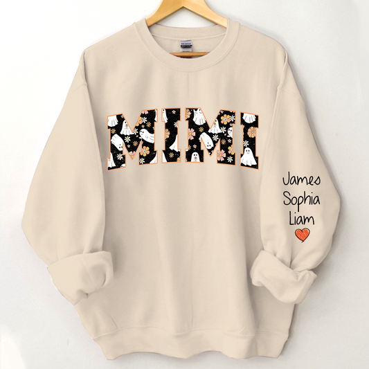 Retro Halloween, Groovy Halloween Mimi And Grandkids Name Sweatshirt