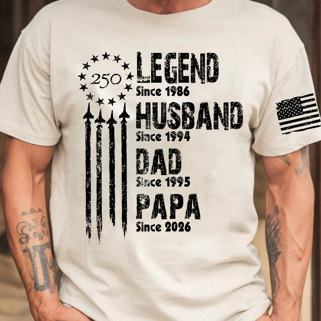 Personalized Papa Shirt, Legend Husband Dad Papa Since Year Shirt, Custom Family Nickname Tee, Patriotic USA Flag Fathers Day Birthday Gift for Men