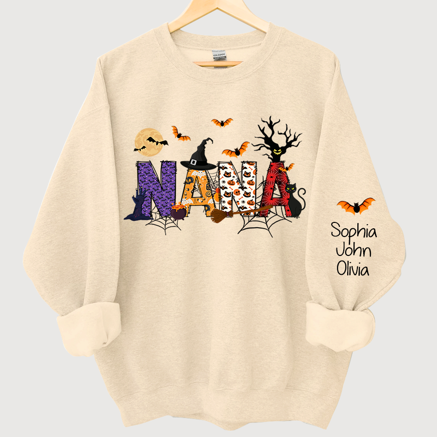 Nana Grandma Halloween Alphabet Doodle Witch Ghost Pumpkin Bat Grandkids CL01 Sweatshirt