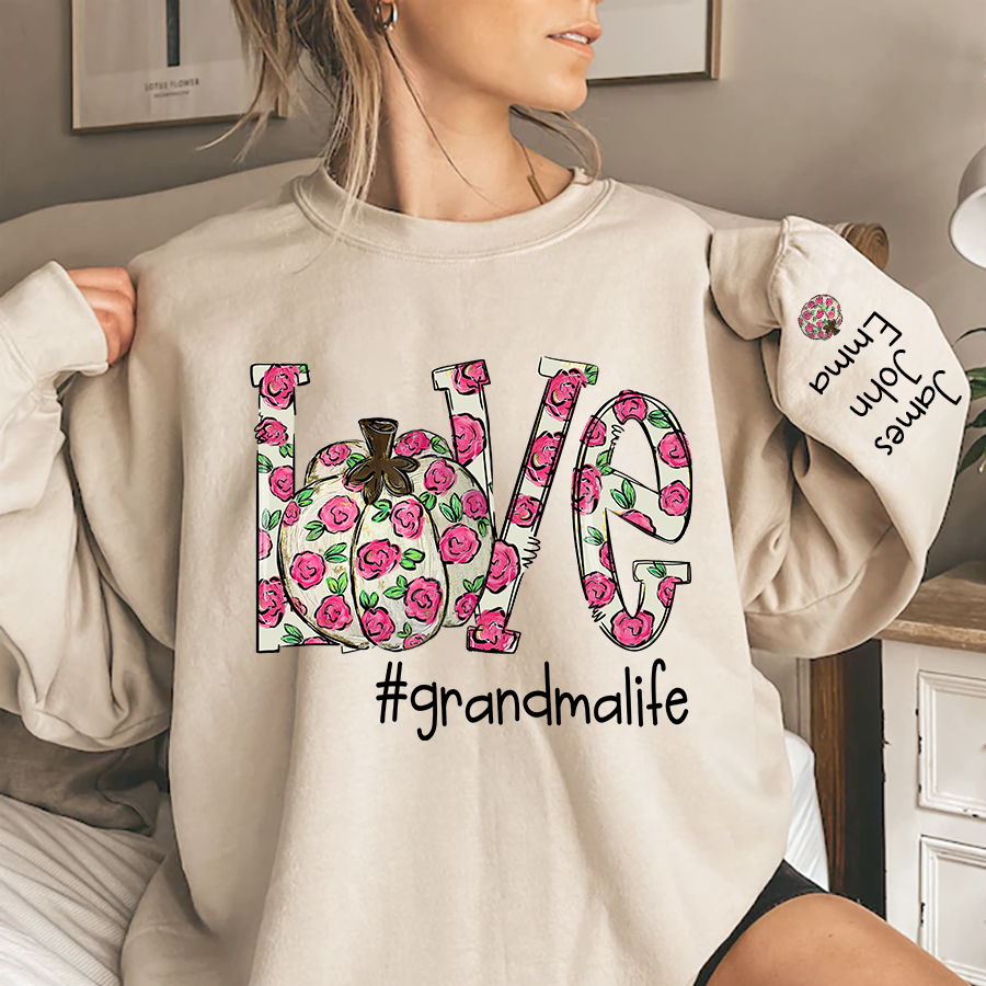 Personalized Love Pumpkin Flower Grandmalife And Grandkids Names Sweatshirt