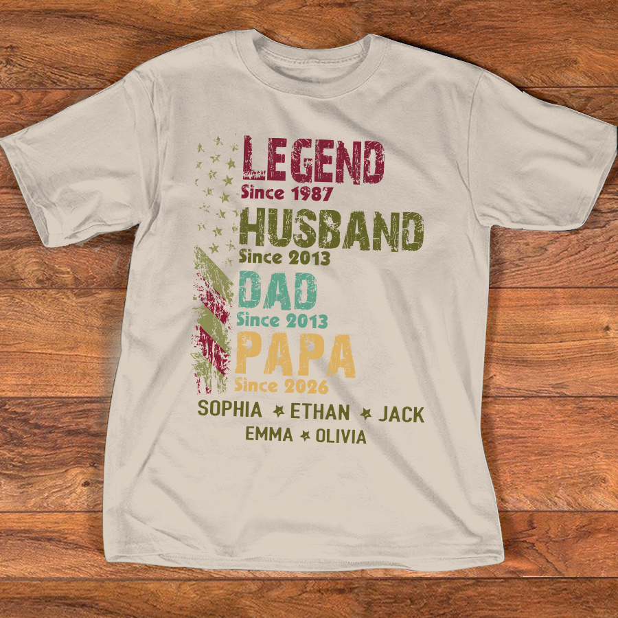 Personalized Papa Shirt with Kids Names, Legend Husband Dad Papa Since Shirt, Custom Grandpa Family T Shirt, Father's Day Gift for Papa