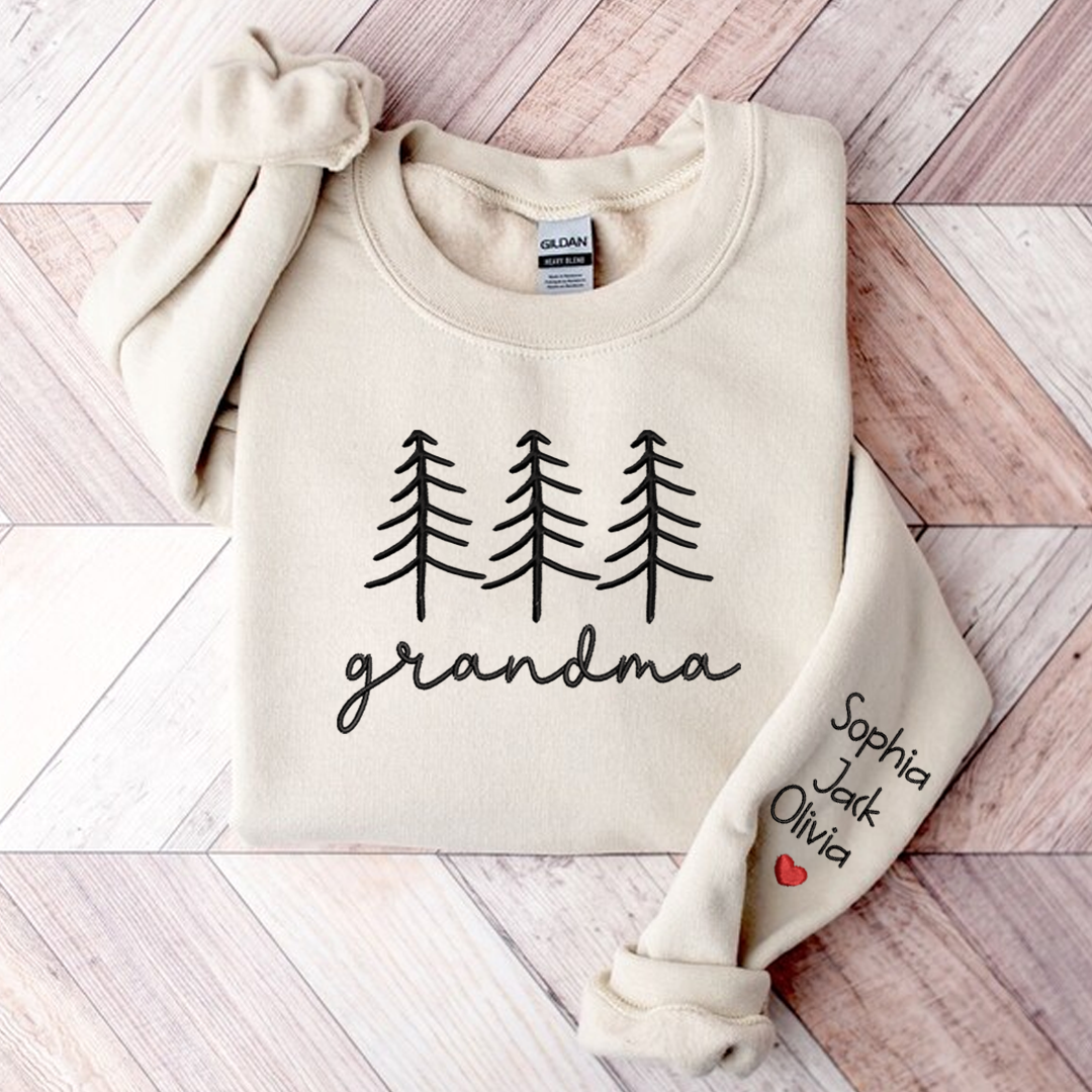 Family Grandma Christmas Embroidery And Grandkids Sweatshirt