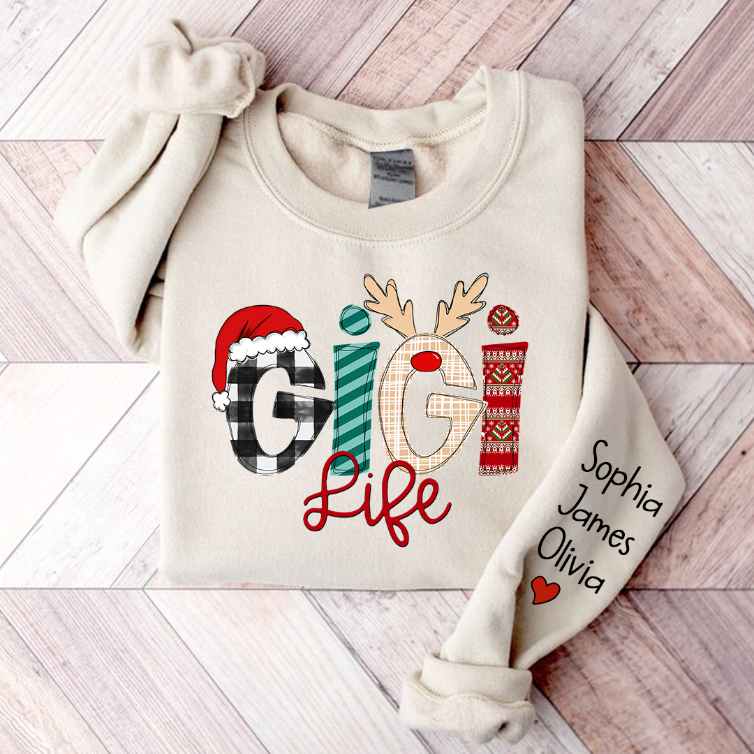 Gigi Life Merry Christmas Sweatshirt, Custom Grandma and Grandkids Sweatshirt