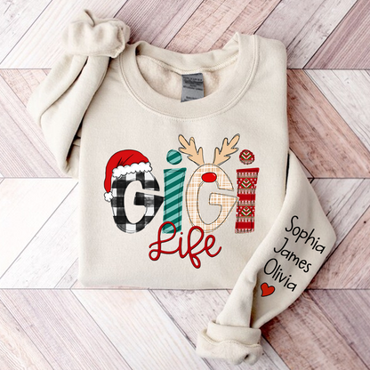 Gigi Life Merry Christmas Sweatshirt, Custom Grandma and Grandkids Sweatshirt