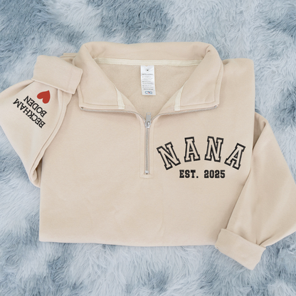 Custom Embroidered Nana est Sweatshirt And Grandkids Quarter Zip Sweater