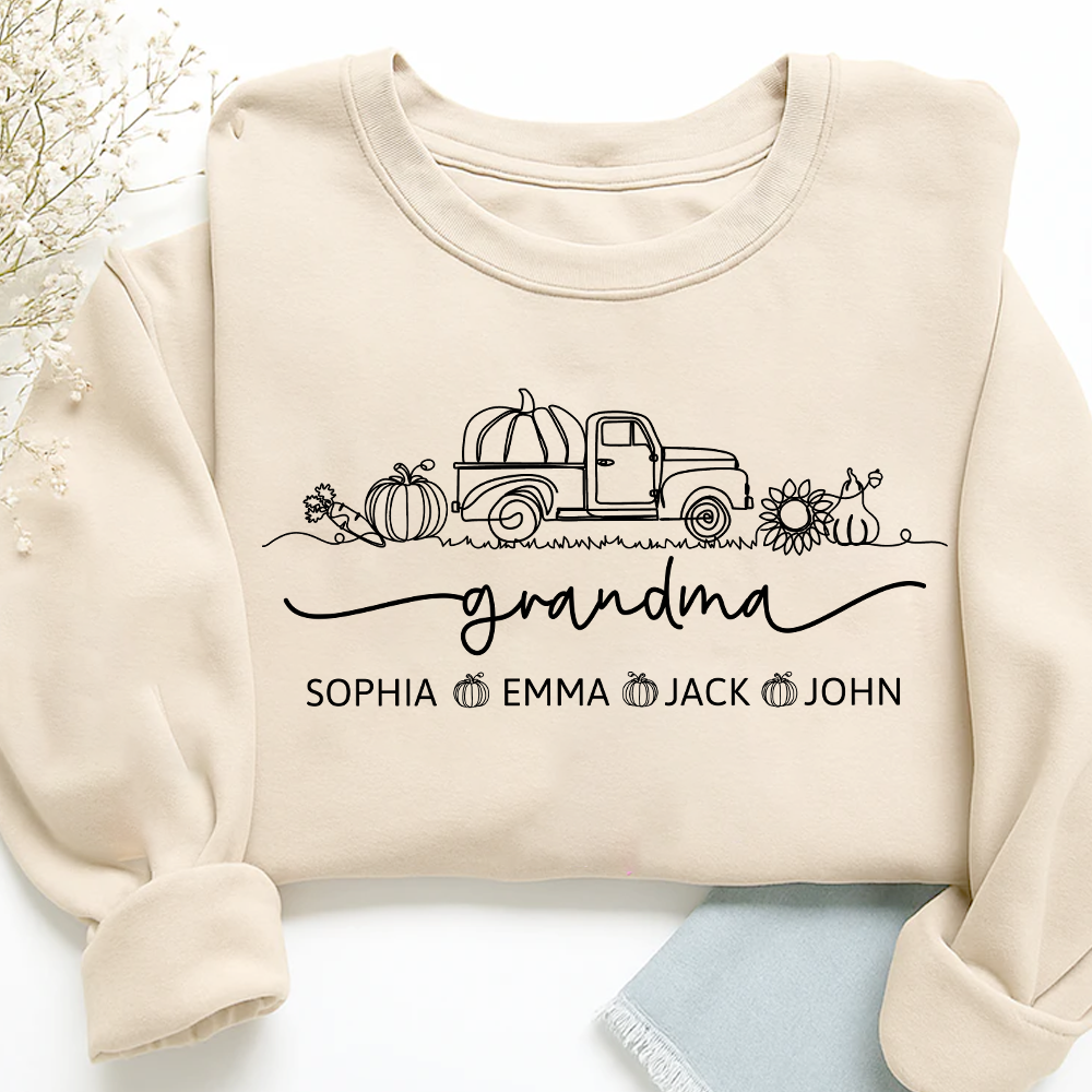 Grandma Truck Pumpkin And Grandkids Fall Sweatshirt