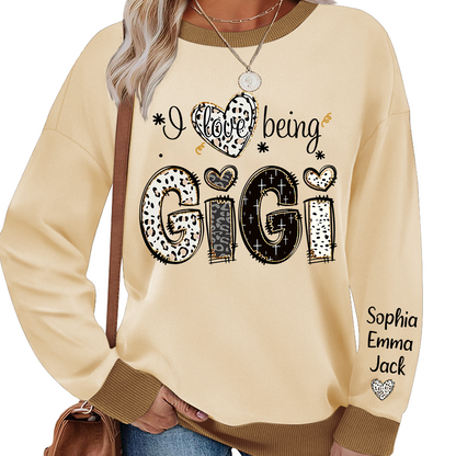 I love being Gigi Bible Style Gift For Grandma And Grandkids Names on Sleeve Sweatshirt Mix