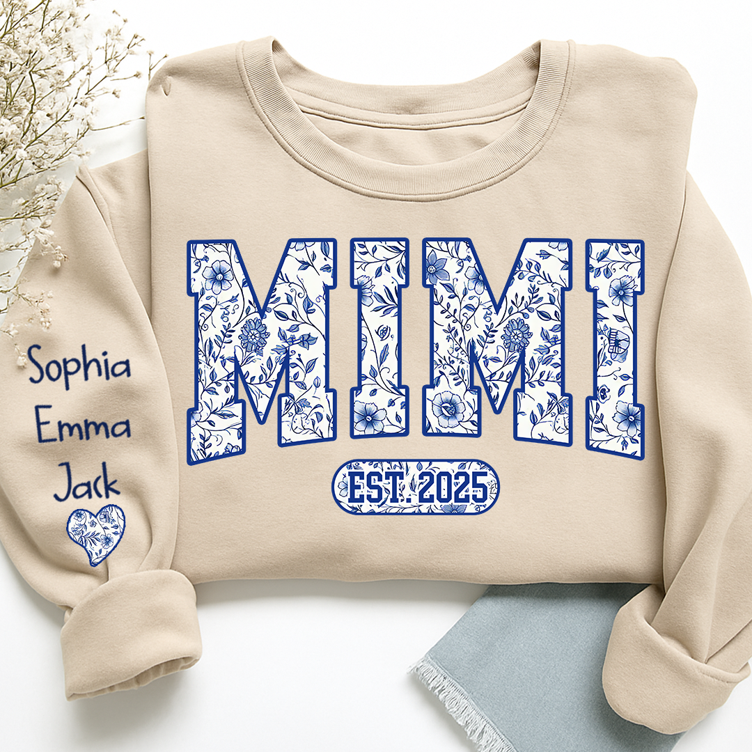 Mimi Floral Toile Blue Water Color Est Gift For Grandma And Grandkids Sweatshirt