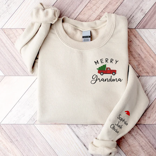 Personalized Merry Grandma Embroidered, Custom Grandma  And Kids, Grandma Gift CL01 Sweatshirt