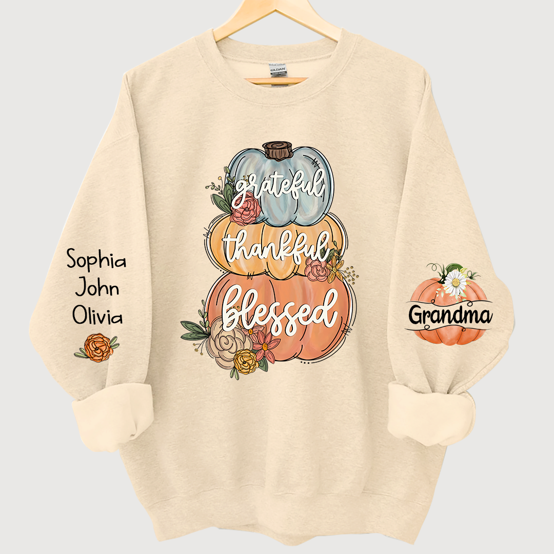 Grateful Thankful Blessed Grandma Autumn And Grandkids Sweatshirt