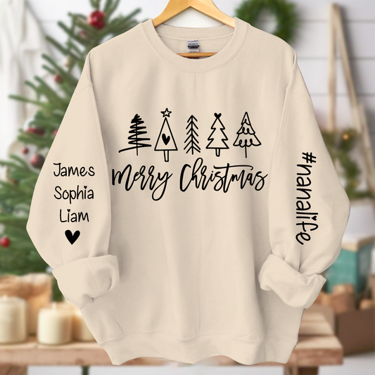 Nanalife Est Merry Christmas trees And Grandkids Names Sweatshirt