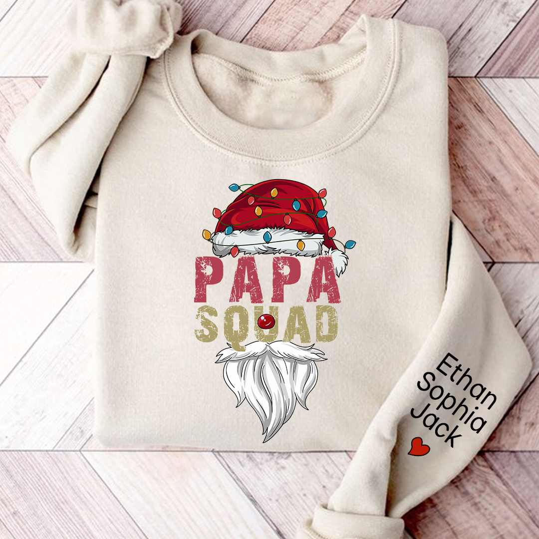 Papa Squad Christmas 2023 Gift Custom Name Kids Sweatshirt