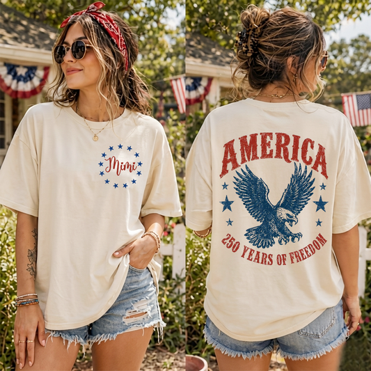 Personalized Mimi America 250 Years of Freedom Shirt, Custom Name Patriotic Eagle Shirt, American Flag Independence Day Gift for Mimi Nana Gigi, Birthday Family Shirt