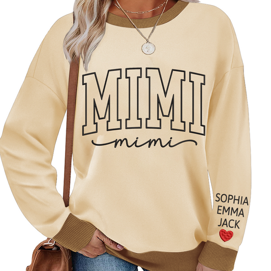 Colorful Crewneck, Custom Mimi Heart Embroidery And Grandkids Sweatshirt Mix