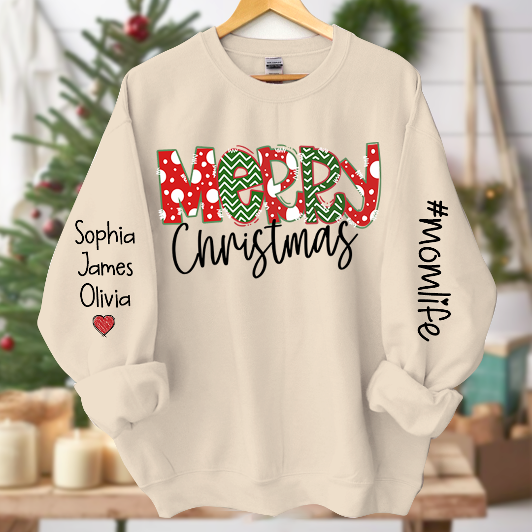 Momlife Merry Christmas And Grandkids Names CL01 Sweatshirt