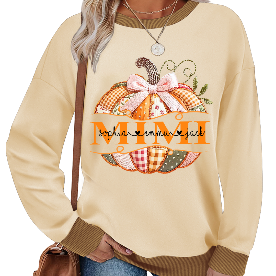 Mimi Pumpkin with Grandkids Names – Fall Gift for Grandma Sweatshirt Mix