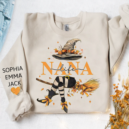 Nana life Witches Broomstick And Grandkids Christmas Sweatshirt