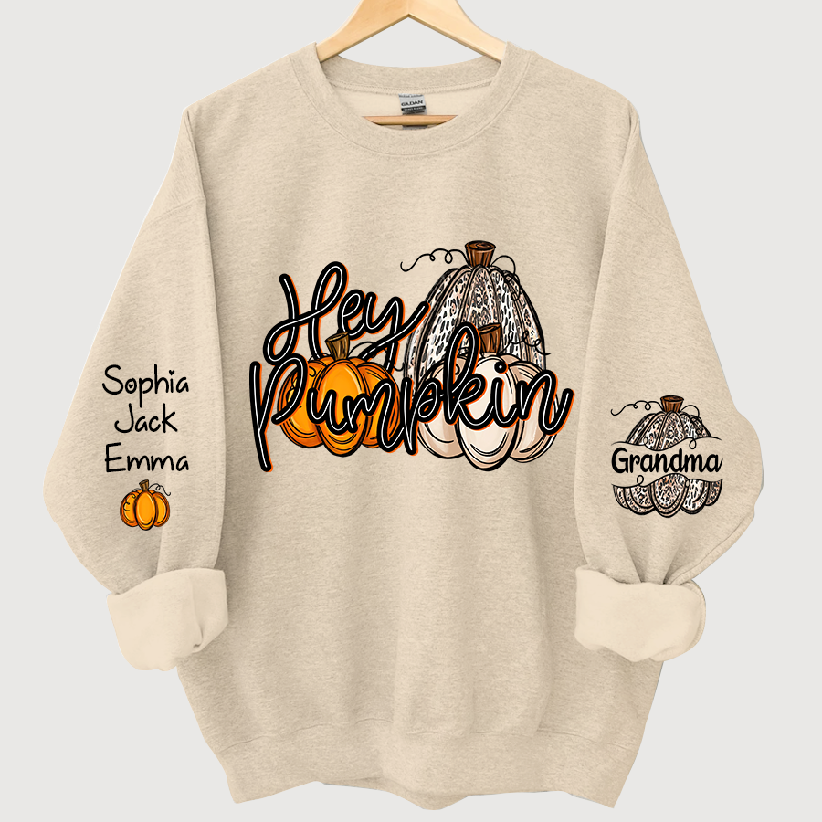Personalized Hey Pumpkin Grandma And Kids autumn Sweatshirt