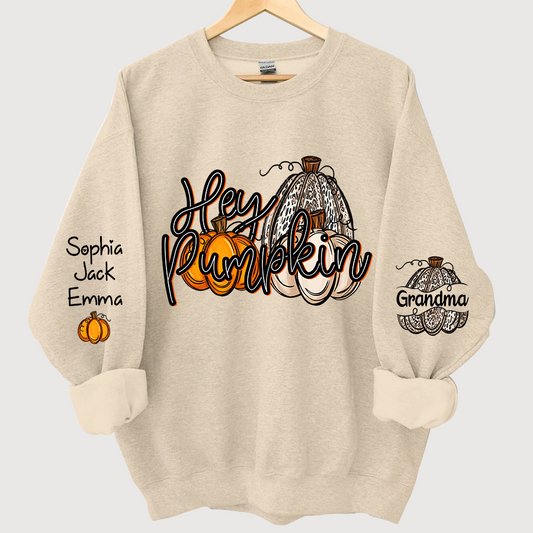 Personalized Hey Pumpkin Grandma And Kids autumn Sweatshirt