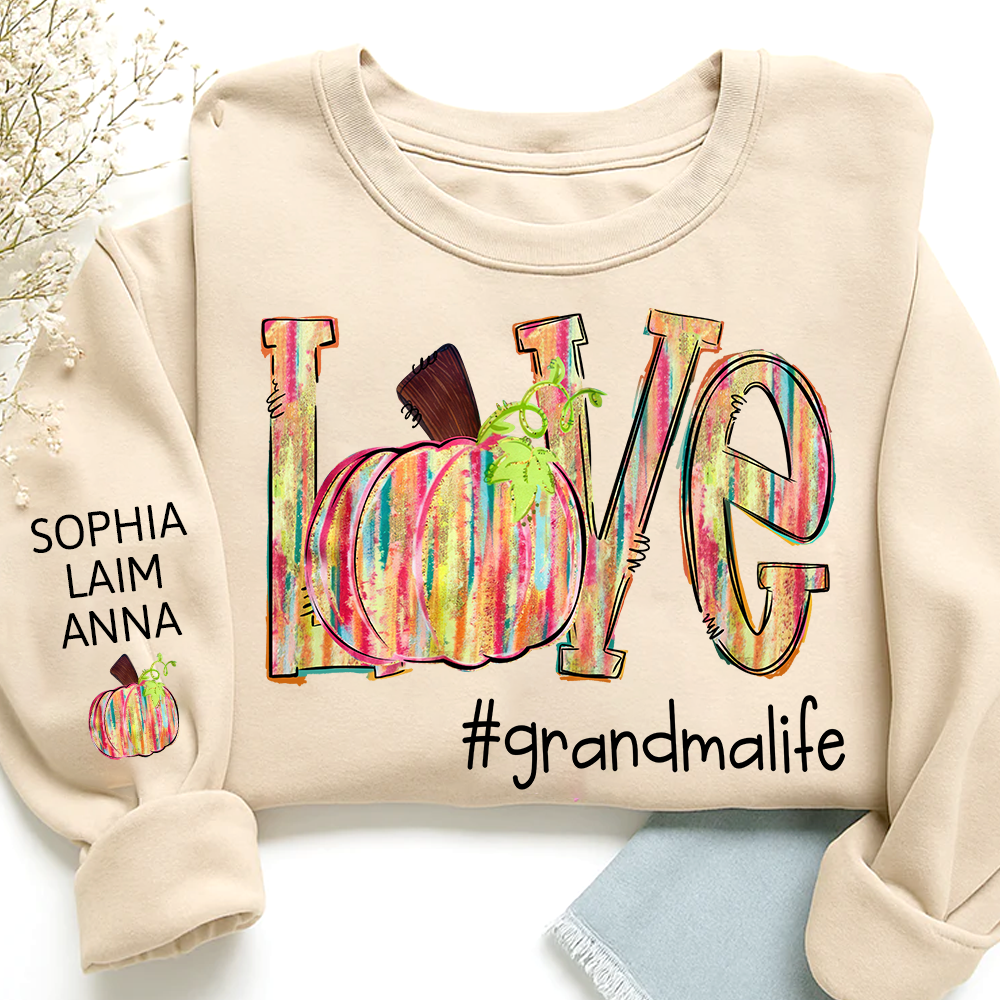 Colorful Pumpkin Love GrandmaLife – Fall Striped Design And Grandkids Sweatshirt