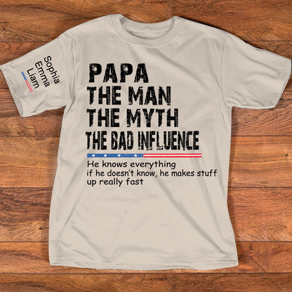 Personalized Dad Papa Grandpa Shirt, Custom Papa Legend Influence T-Shirt, Custom Birthday Fathers Day Gift, Funny Family