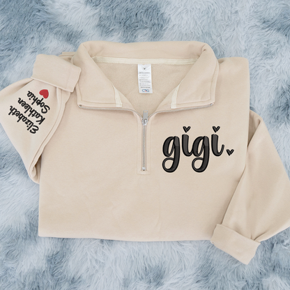 Embroidered Gigi heart Sweatshirt And Grandkids Quarter Zip Sweater