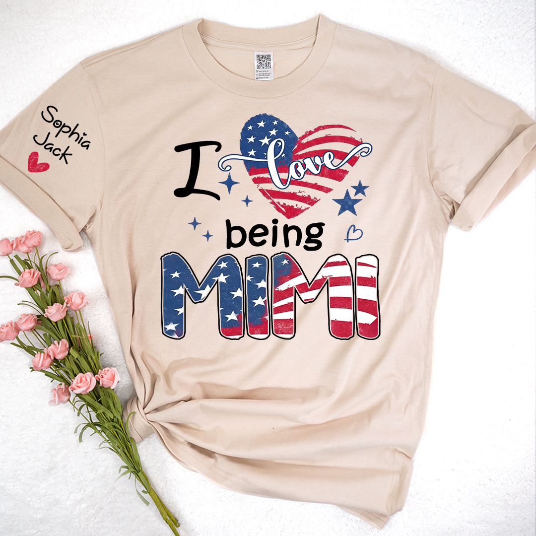 I Love Being Mimi Shirt, Patriotic Heart Design, Custom Grandma, 4th of July Shirt, Independence Day Family T Shirt