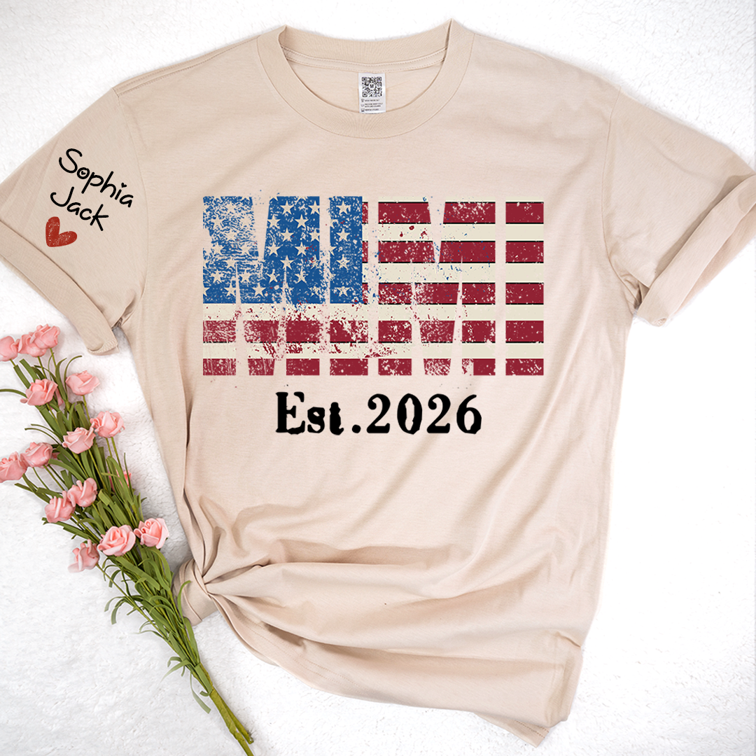 Mimi est Shirt, USA Flag Design, Custom Name, 4th of July Shirt, Independence Day Family T Shirt