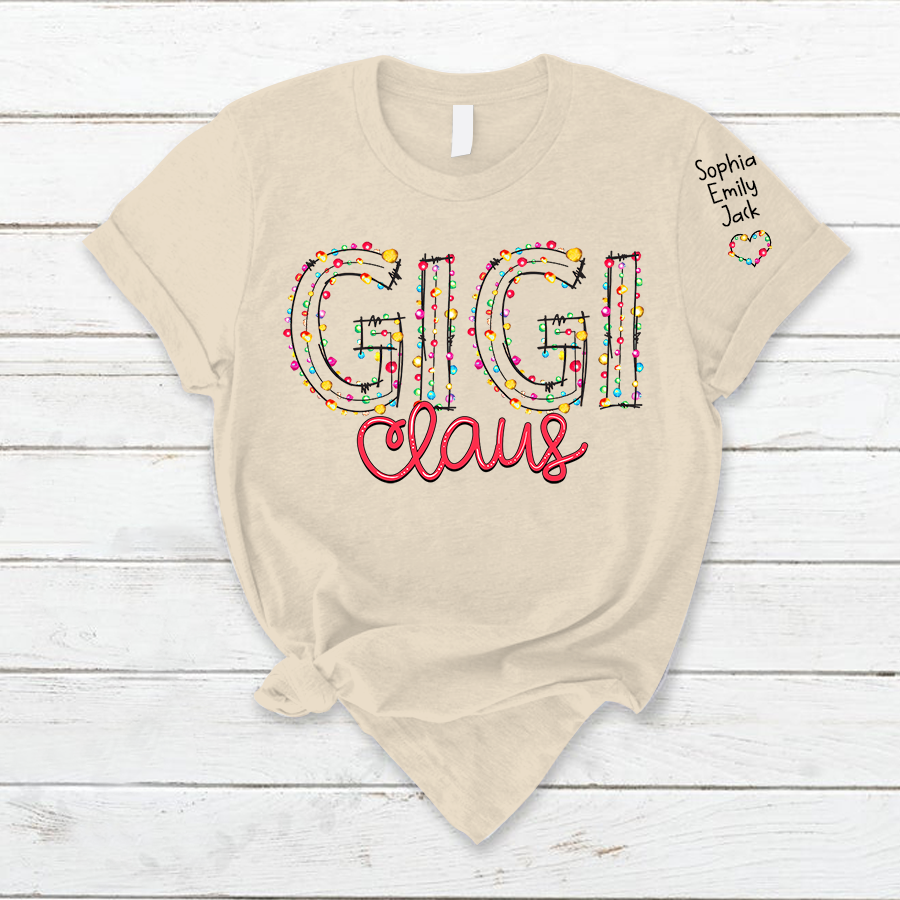 Gigi Claus Christmas lights And Grandkids Christmas Merry T-Shirt