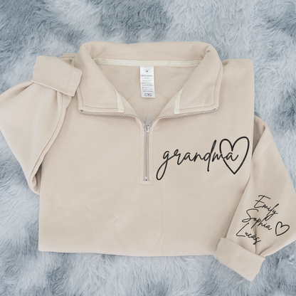 Custom Grandma Sweatshirt, Personalized Grandma Embroidered Quarter Zip Sweater