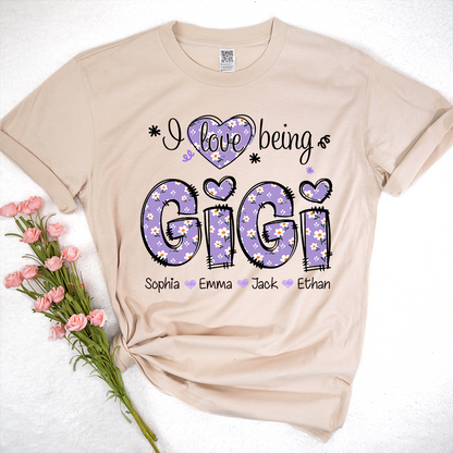 Gigi Flower Purple Gift For Family, Custom Grandma And Grandkids T-Shirt