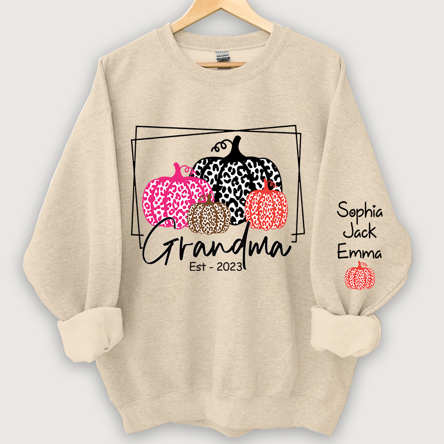 Grandma Pumpkin Leopard Color Est And Grandkids Autumn Sweatshirt