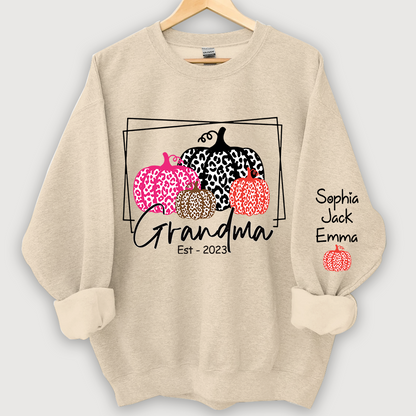 Grandma Pumpkin Leopard Color Est And Grandkids Autumn Sweatshirt