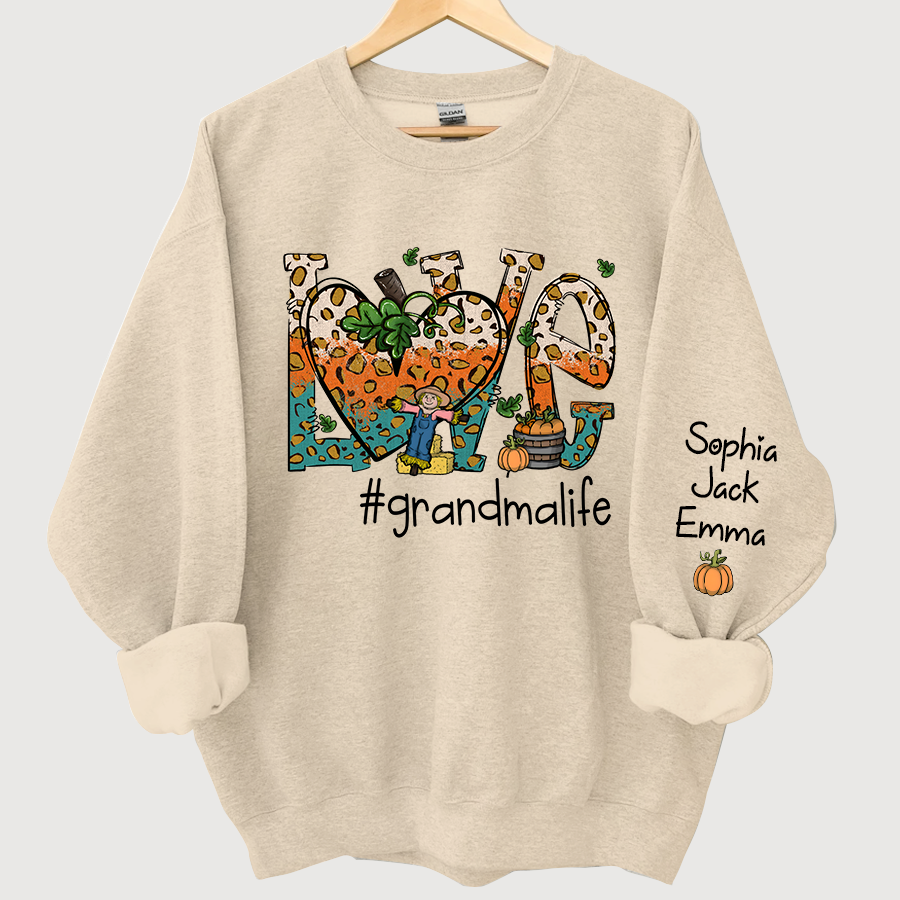 Love Grandmalife Leopard Leaves Pumpkin Sweatshirt