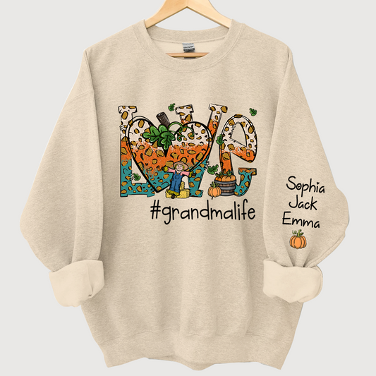 Love Grandmalife Leopard Leaves Pumpkin Sweatshirt