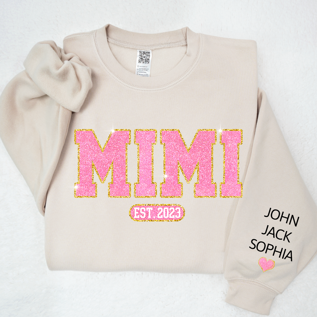 Glitter Pink Custom Name Mimi Nana Grandma Est And Kids Sweatshirt