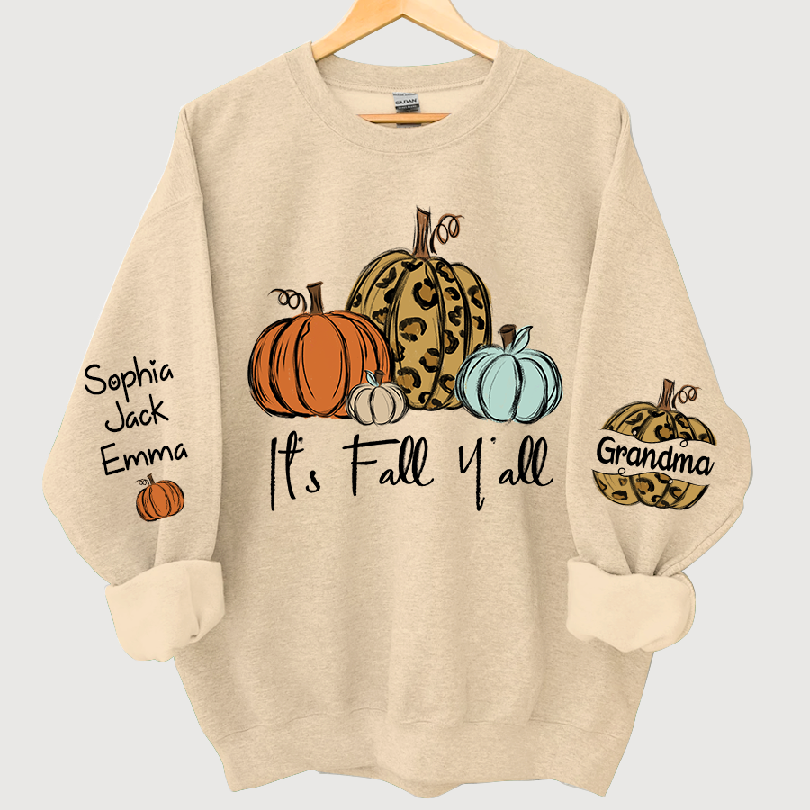 Personalized Its Fall Yall Grandma And Grandkids Pumpkin autumn CL01 Sweatshirt