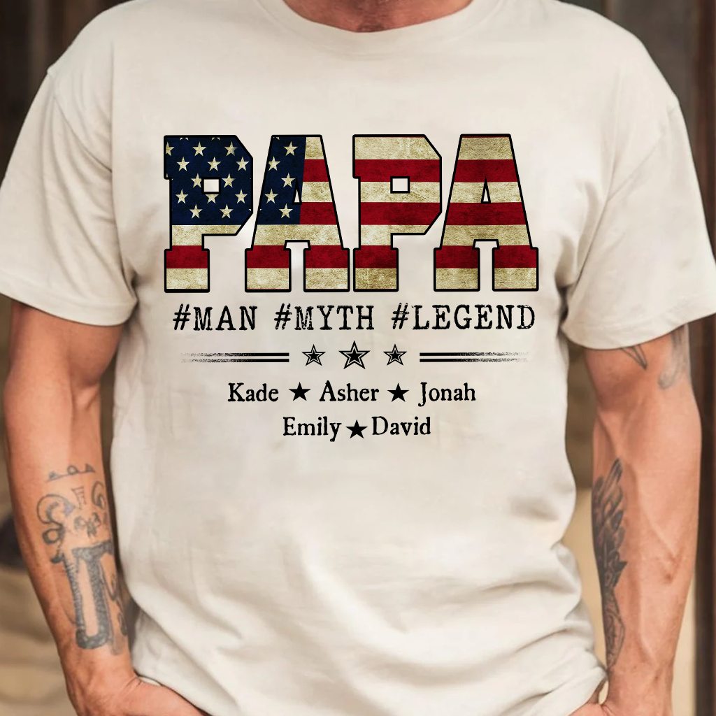 Papa Man Myth Legend Shirt, Custom Family Name Shirt, Patriotic Papa T-shirt, Personalized Father's Day Gift, Gift for Dad, Grandpa Shirt, Custom Name Tee