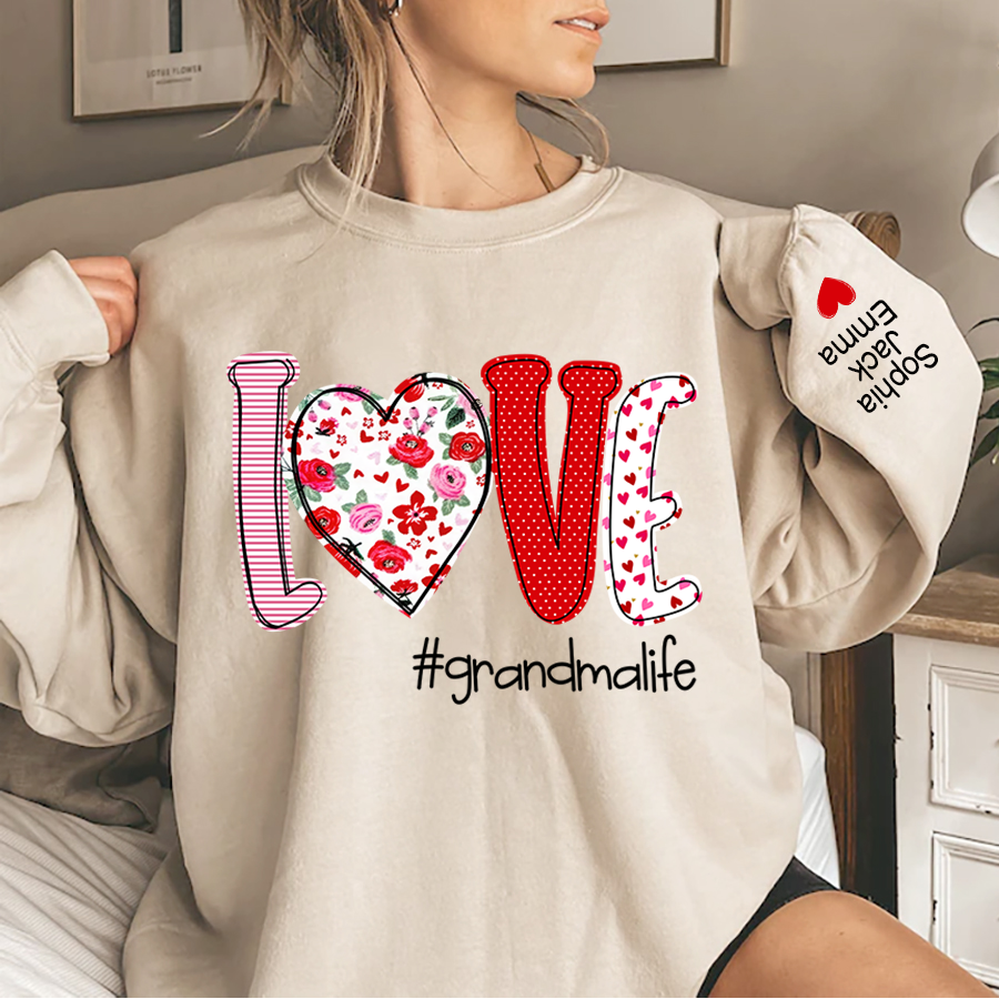 Personalized Love Grandmalife And Kids Names On Sleeve Sweatshirt, Personalized Mother's Day Gift