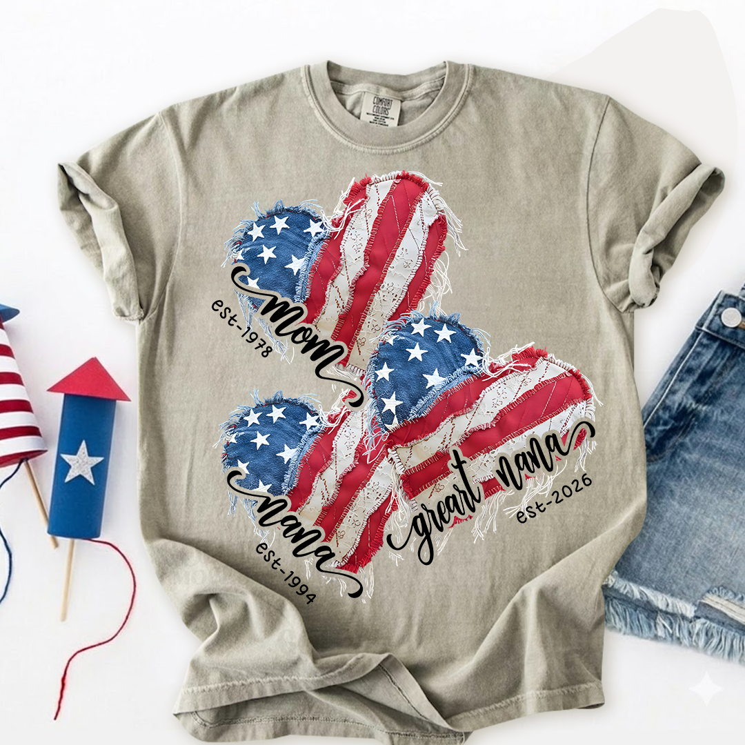 Wife Mom Grandma and Est Year, America Heart Flag, 4th of July Gift For Grandma