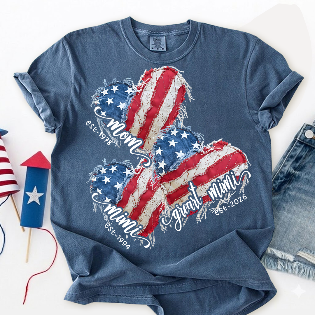 Wife Mom Grandma and Est Year, America Heart Flag, 4th of July Gift For Grandma