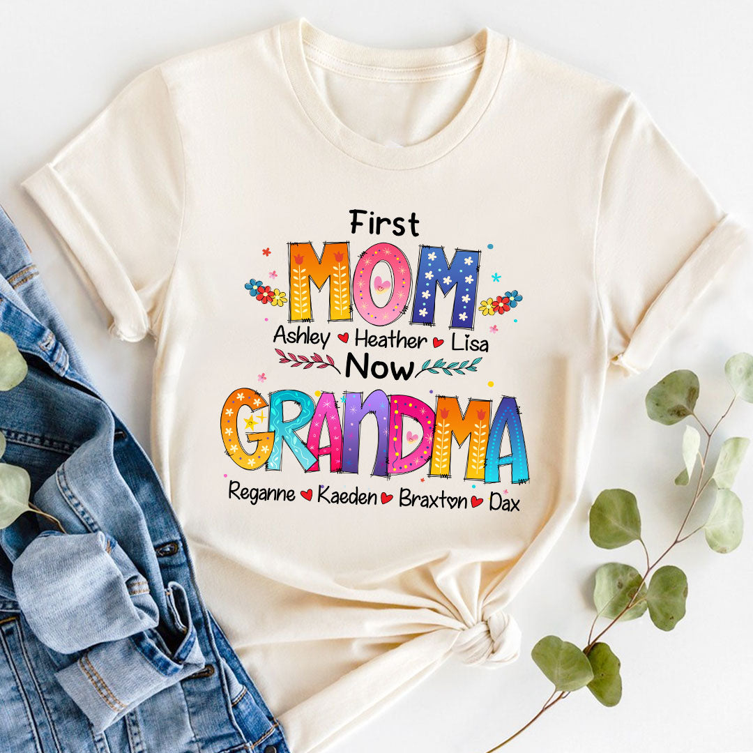 Personalized Mom and Grandma T-Shirt – Custom Colorful Family Name Shirt, Perfect Gift for  Christmas