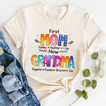 Personalized Mom and Grandma T-Shirt – Custom Colorful Family Name Shirt, Perfect Gift for  Christmas