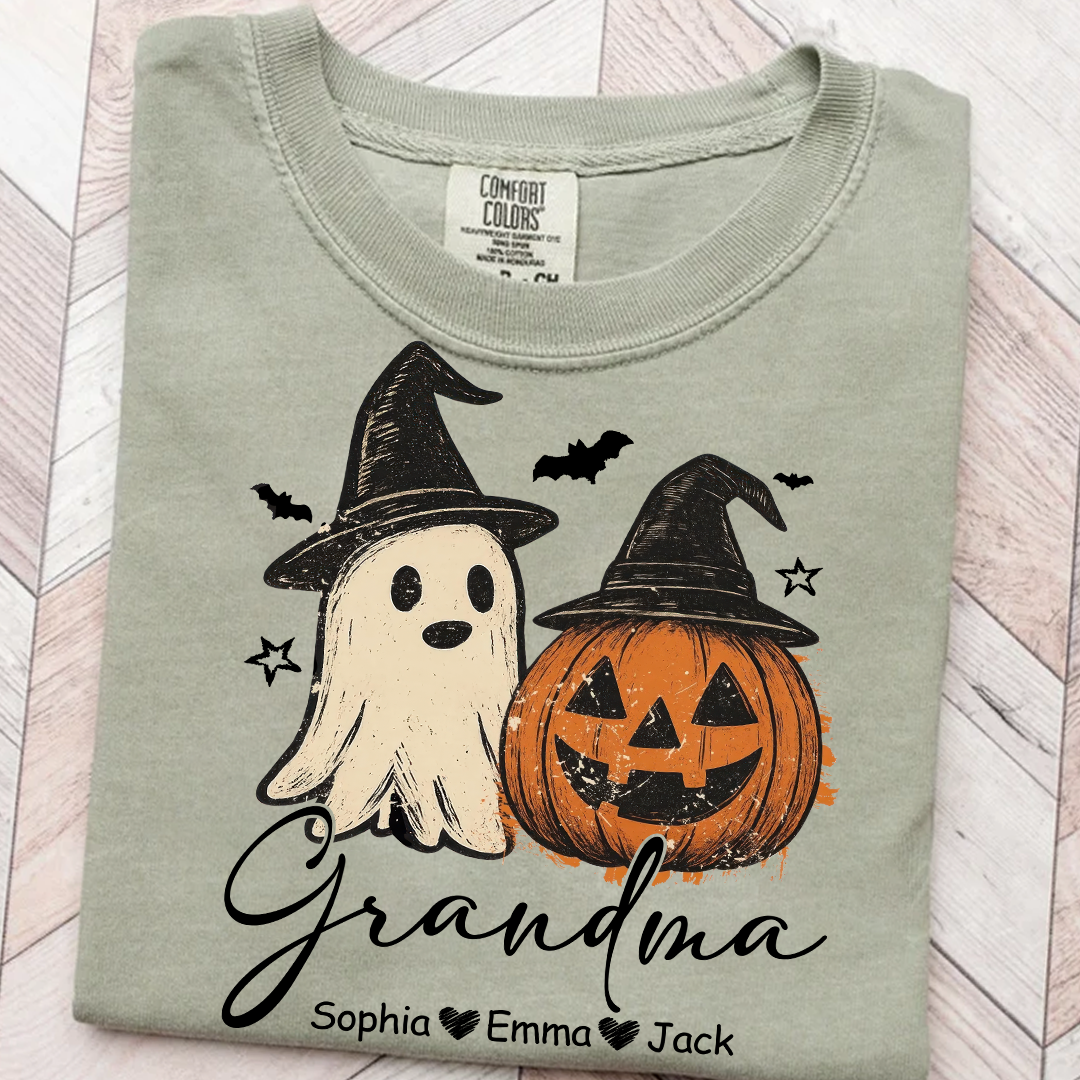 Comfort Colors® Grandma Floral Pumpkin, Ghost Pumpkin And Grandkids T-Shirt