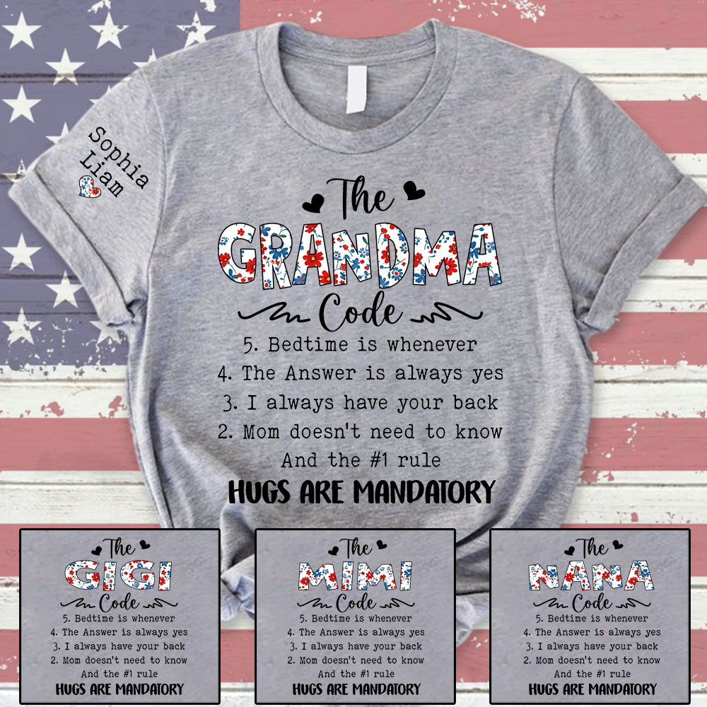 The Grandma Code T Shirt, Personalized Grandma Gift, Patriotic Design with Family Rules, Perfect for Mother’s Day, 4th of July Shirt
